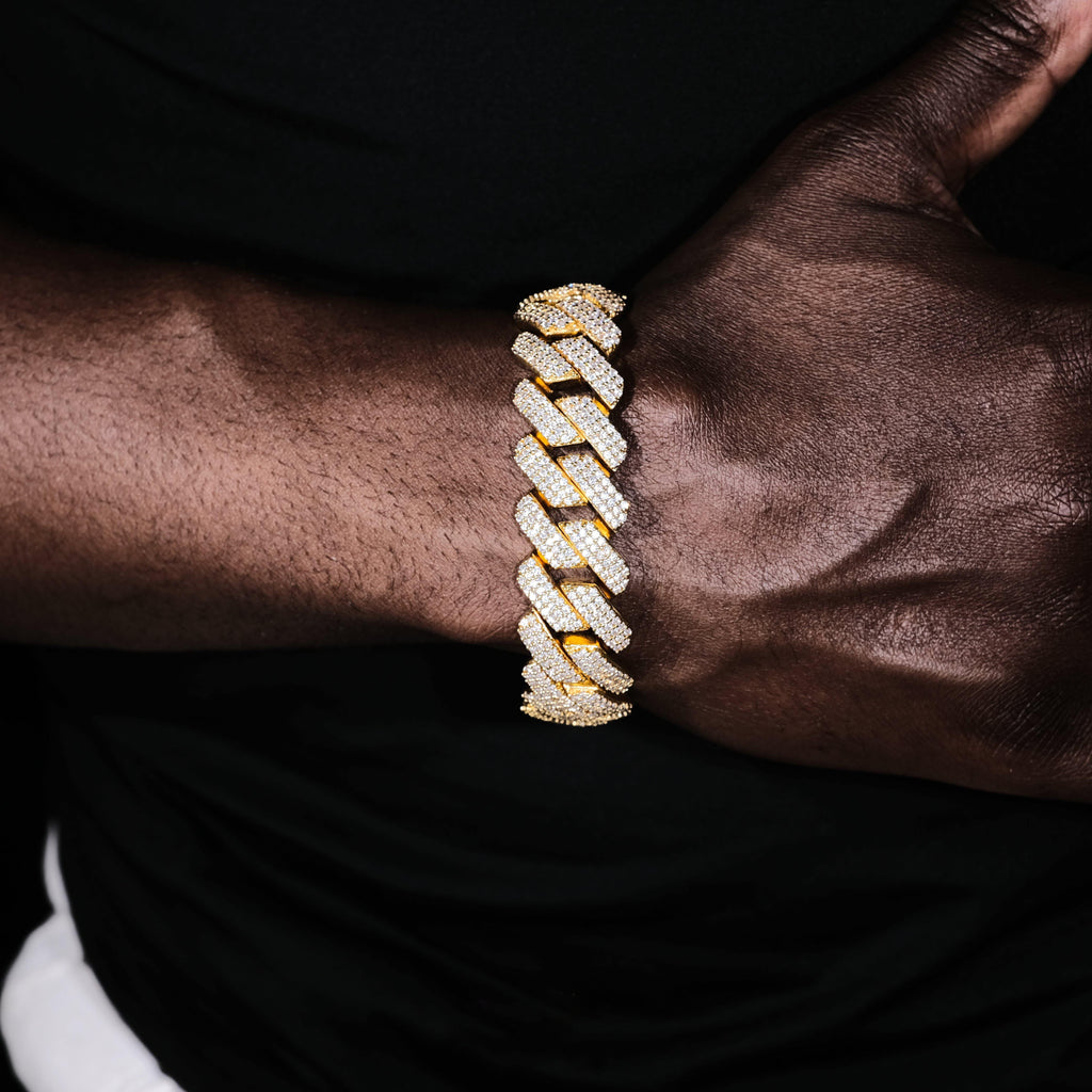 19mm Diamond Prong Cuban Bracelet in 18K Gold - The GUU Shop