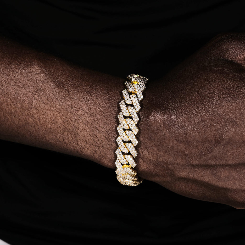 14mm Iced Prong Cuban Bracelet In 18k Gold - The GUU Shop