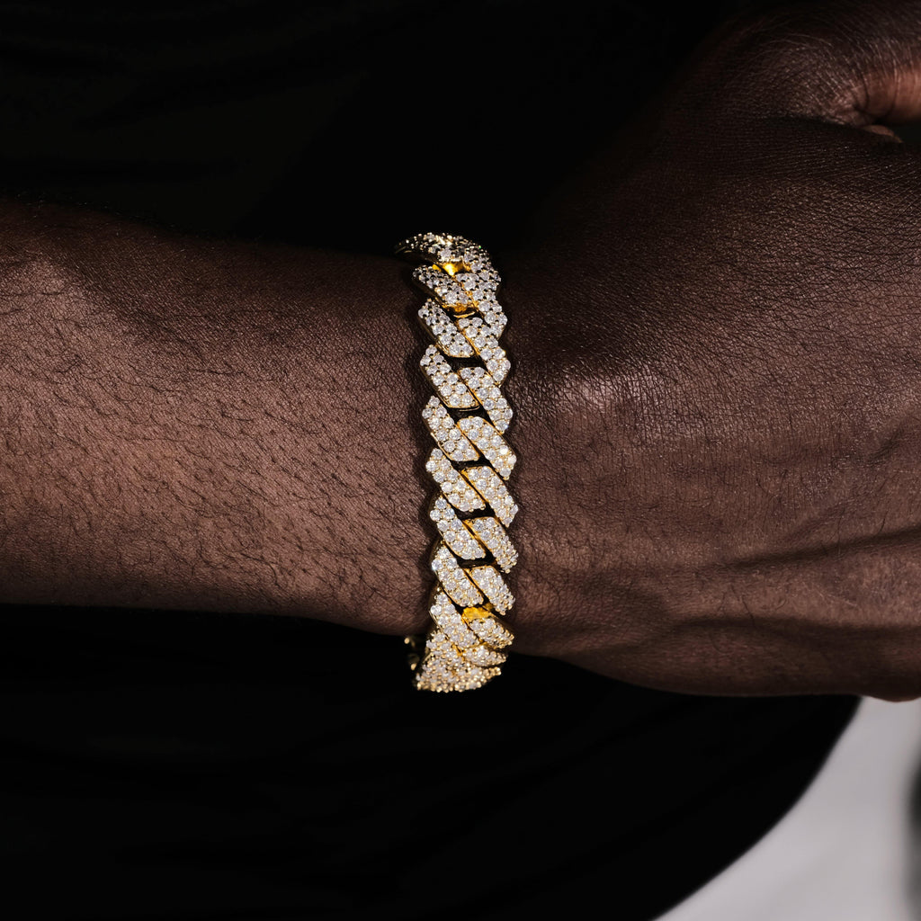 14mm Iced Prong Cuban Bracelet In 18k Gold - The GUU Shop