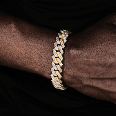14mm Iced Prong Cuban Bracelet In 18k Gold - The GUU Shop