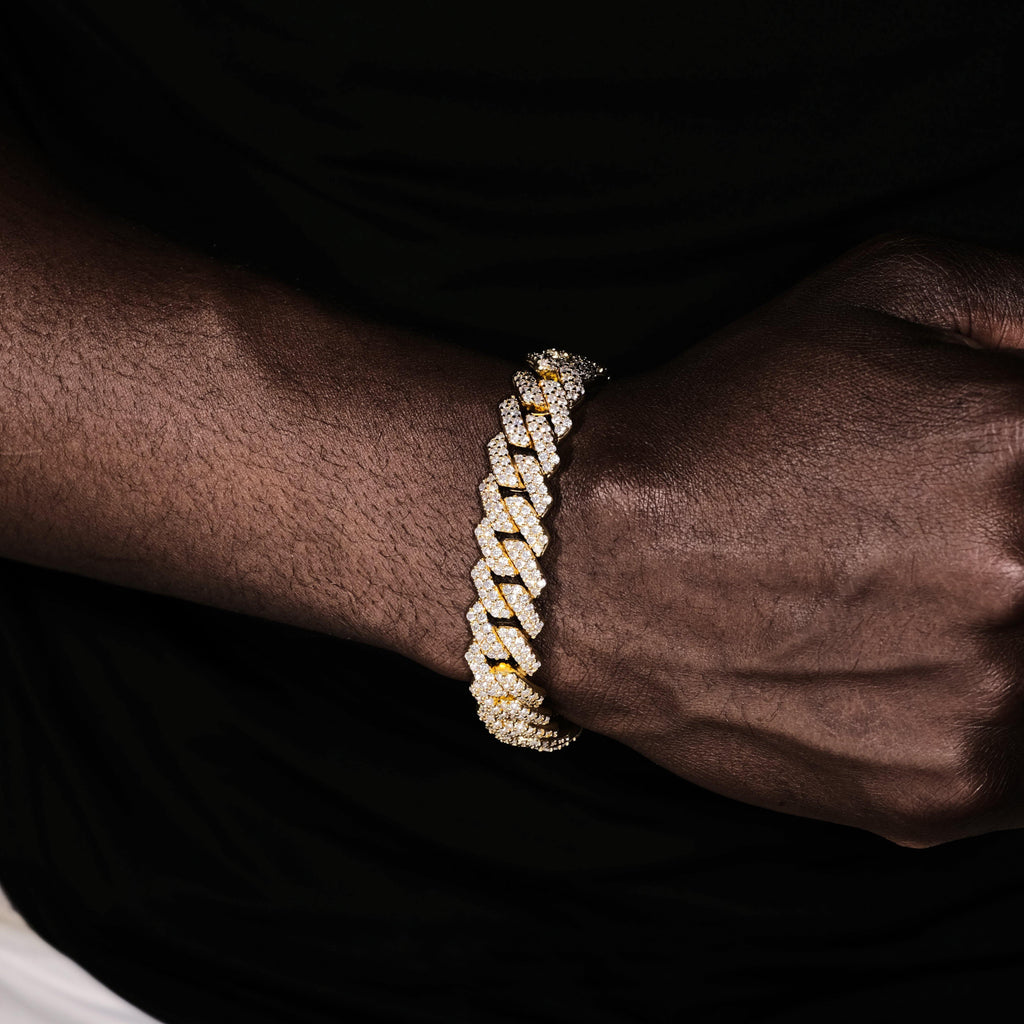 14mm Iced Prong Cuban Bracelet In 18k Gold - The GUU Shop