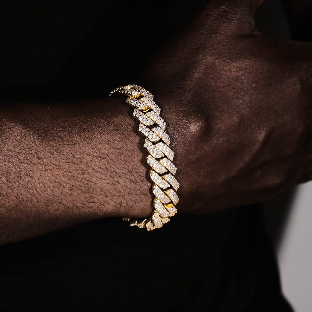 14mm Iced Prong Cuban Bracelet In 18k Gold - The GUU Shop