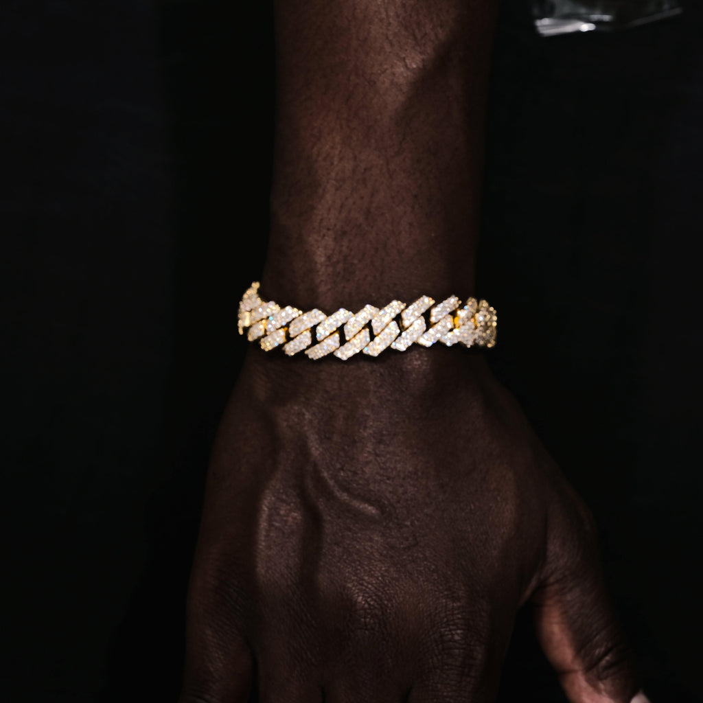 14MM 2Row Prong Cuban Link Necklace + Bracelet Bundle In 18K Gold - The GUU Shop