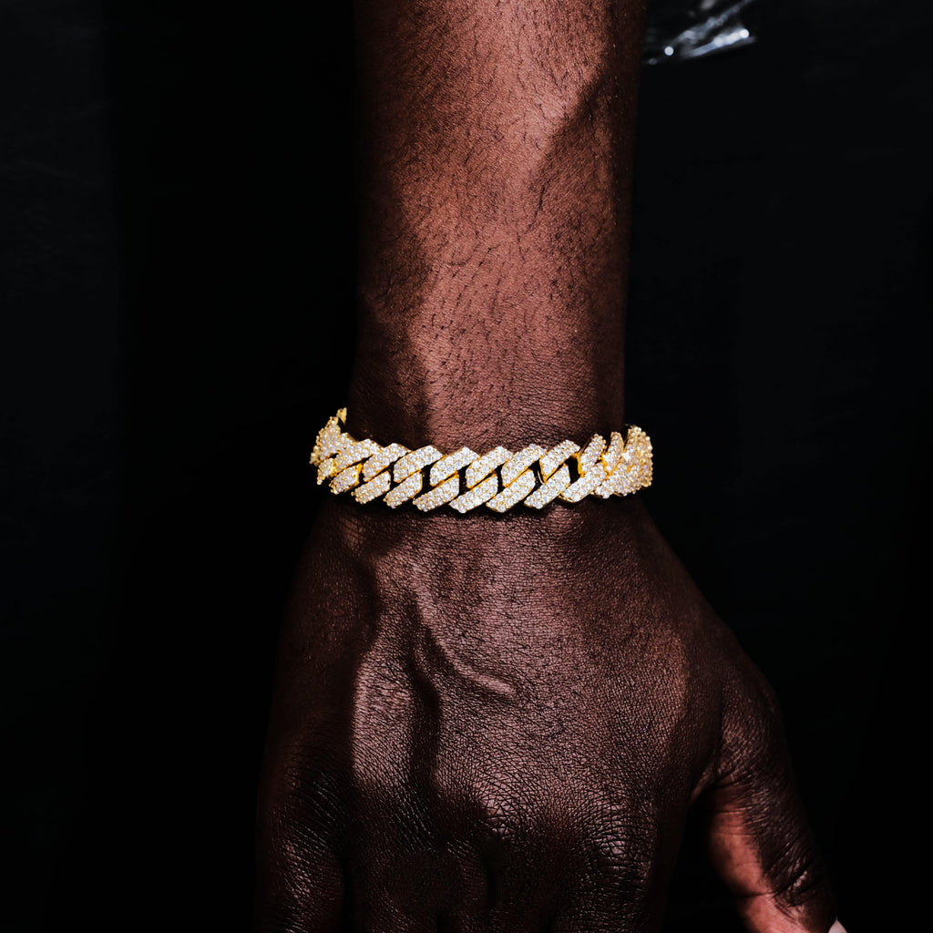 14mm Iced Prong Cuban Bracelet In 18k Gold - The GUU Shop