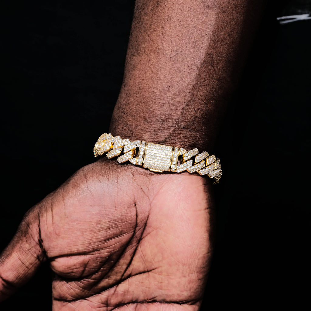 14mm Iced Prong Cuban Bracelet In 18k Gold - The GUU Shop