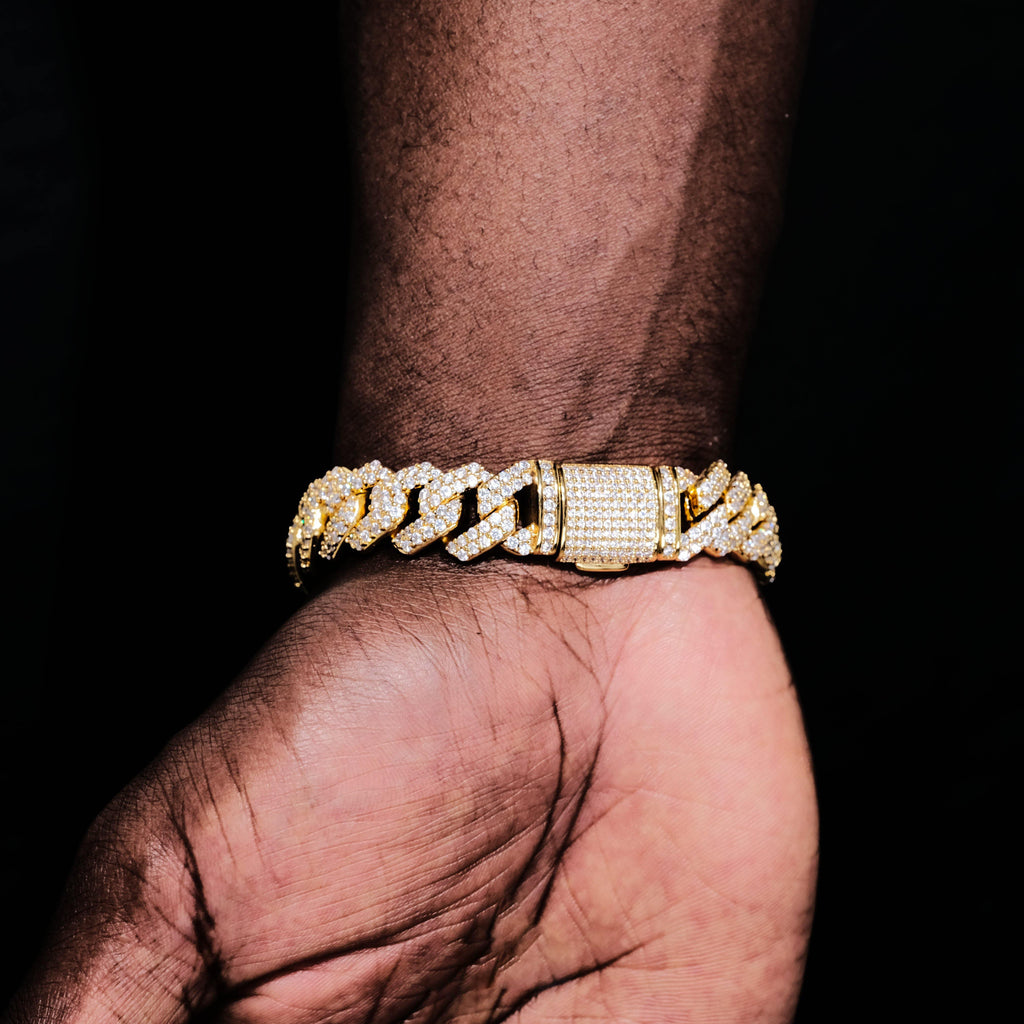 14mm Iced Prong Cuban Bracelet In 18k Gold - The GUU Shop