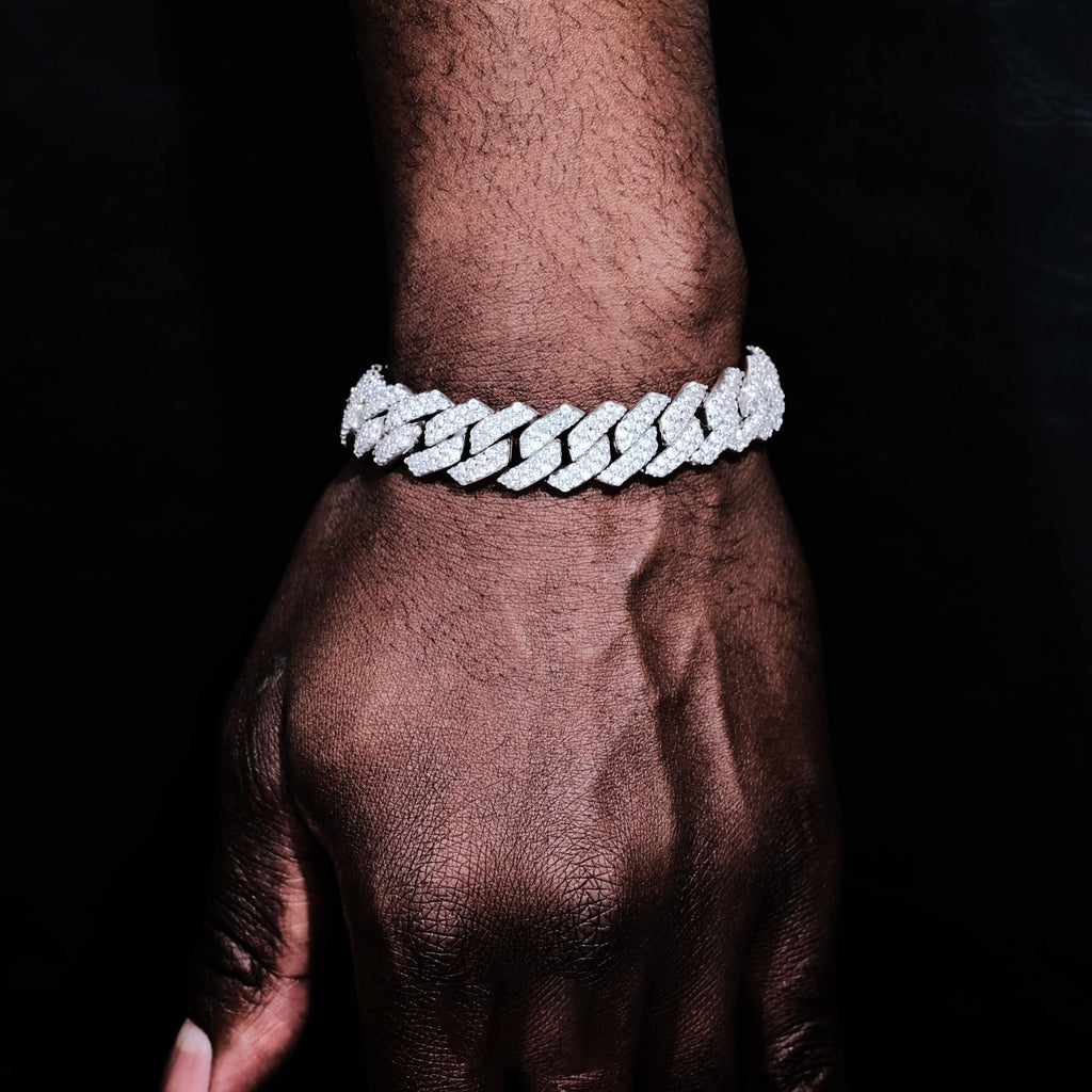 14mm Iced Prong Cuban Bracelet White Gold - The GUU Shop