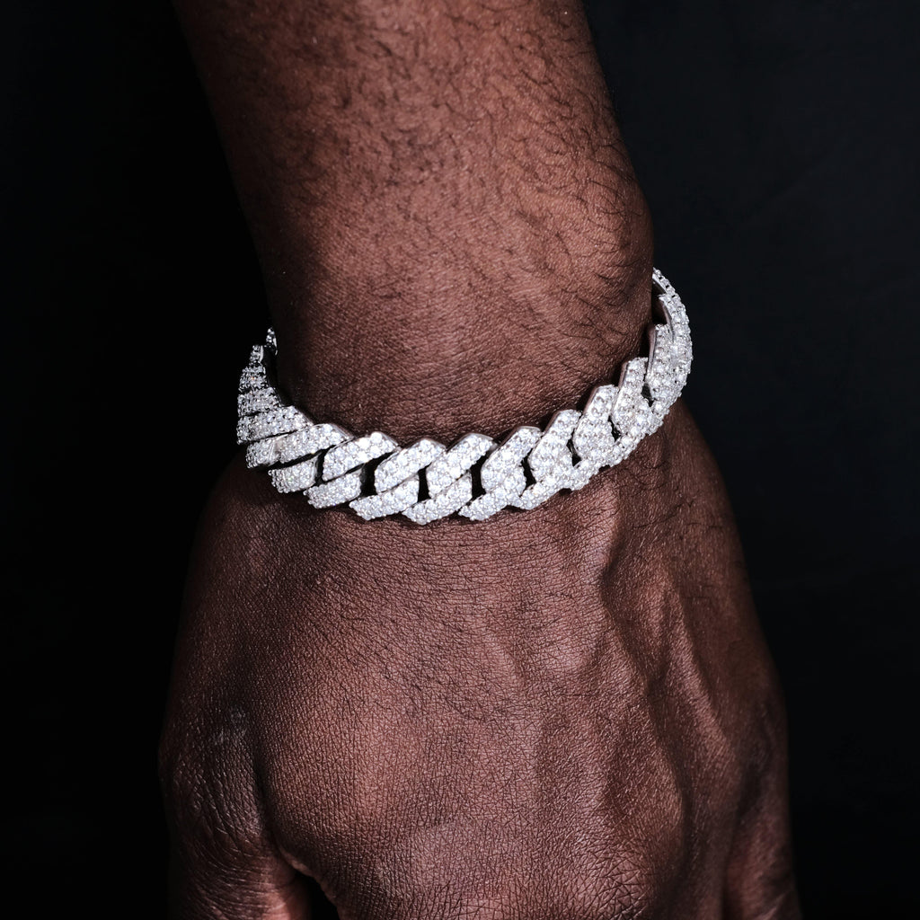 14mm Iced Prong Cuban Bracelet White Gold - The GUU Shop