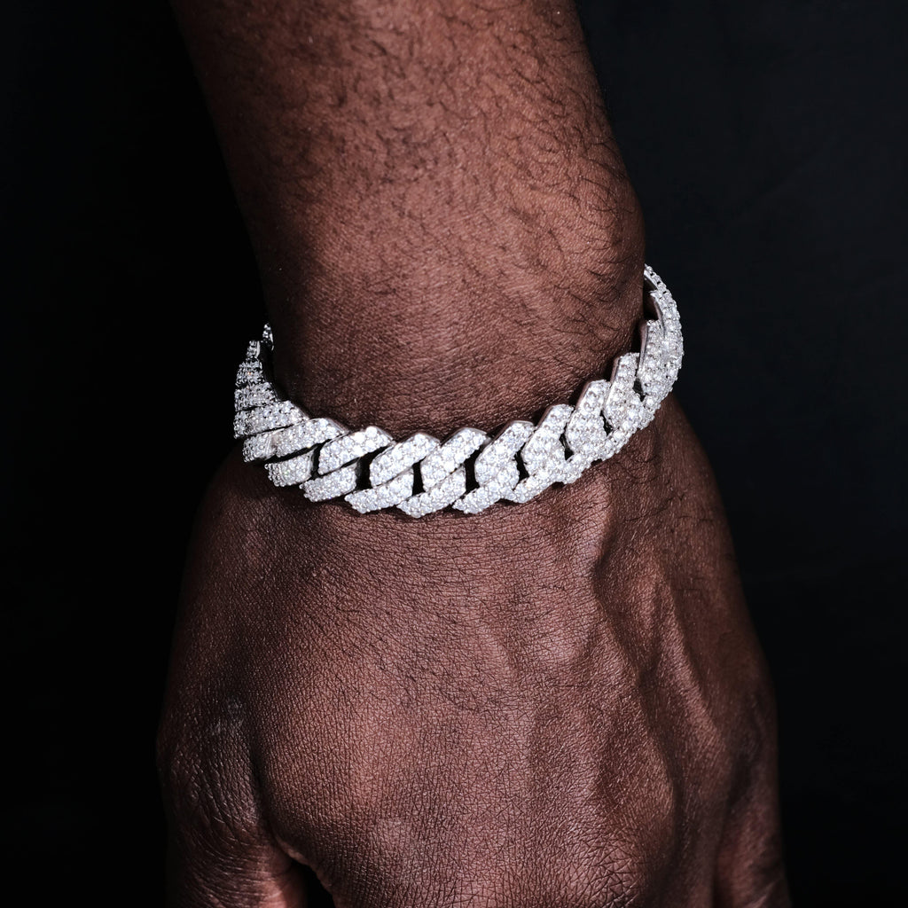 14MM 2Row Prong Cuban Link Necklace + Bracelet Bundle In White Gold - The GUU Shop