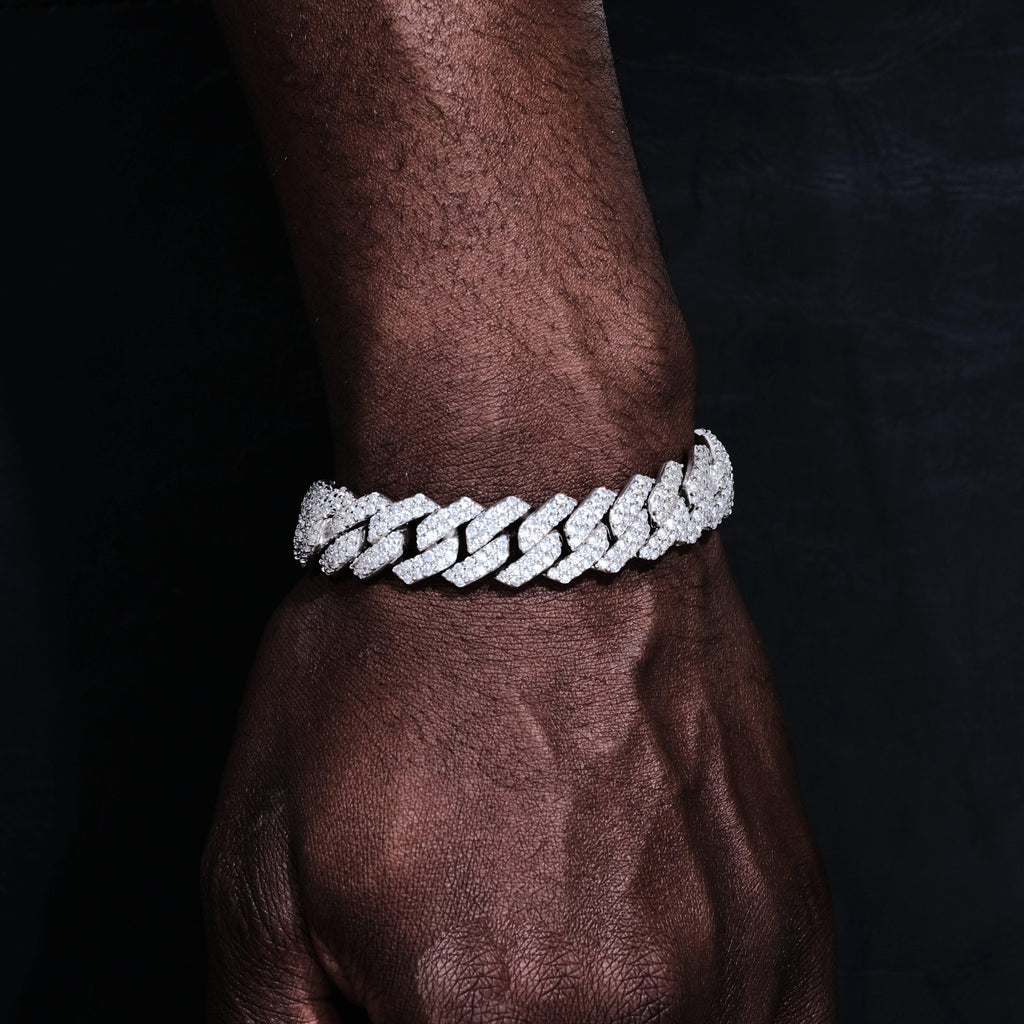 14mm Iced Prong Cuban Bracelet White Gold - The GUU Shop