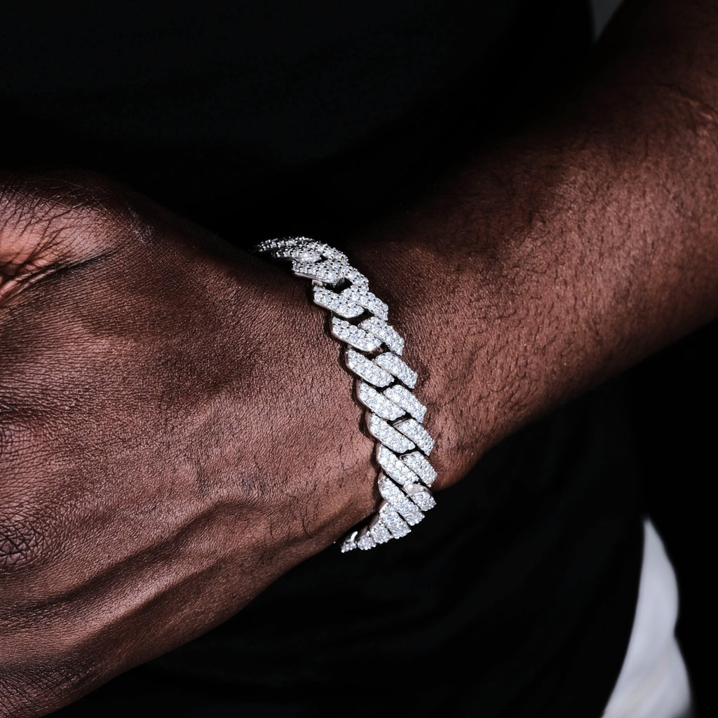 14MM 2Row Prong Cuban Link Necklace + Bracelet Bundle In White Gold - The GUU Shop