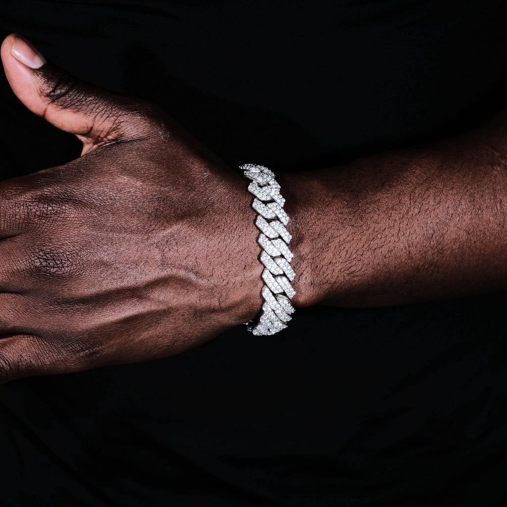14mm Iced Prong Cuban Bracelet White Gold - The GUU Shop