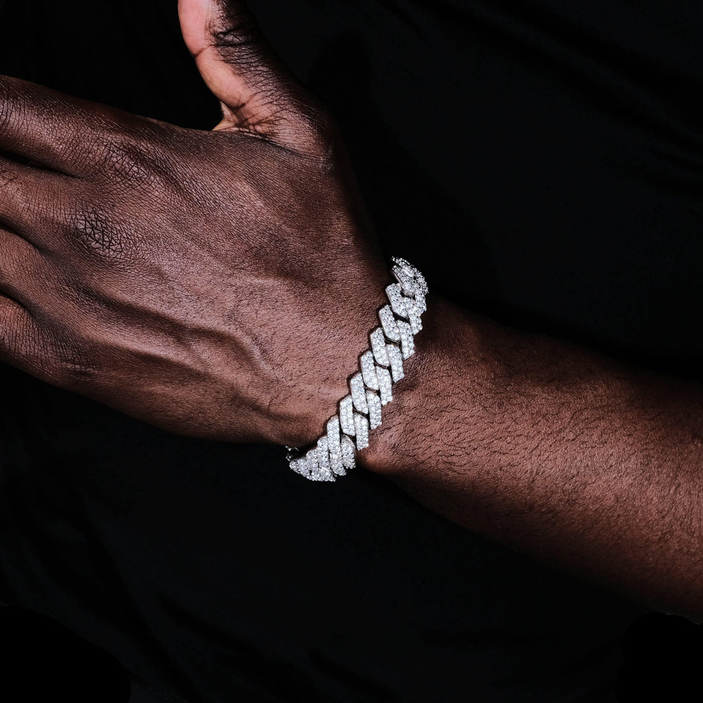 14MM 2Row Prong Cuban Link Necklace + Bracelet Bundle In White Gold - The GUU Shop