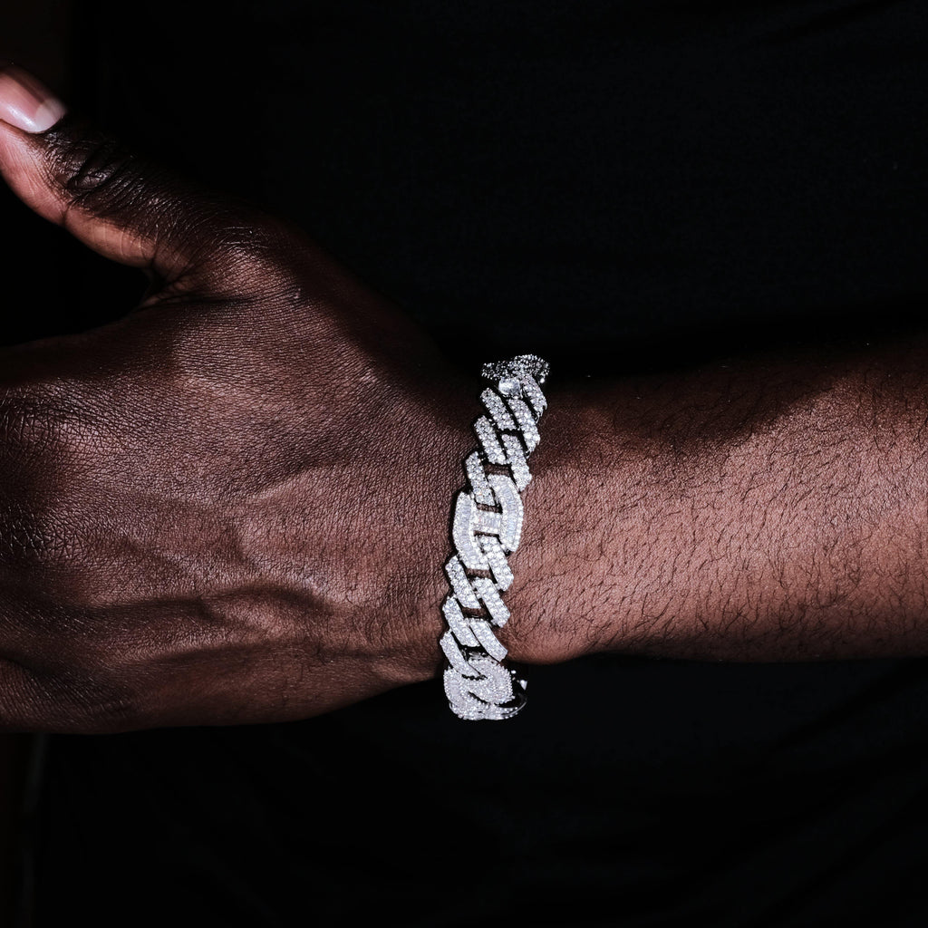 12mm Prong Baguette Gucci Curb Bracelet White Gold - The GUU Shop