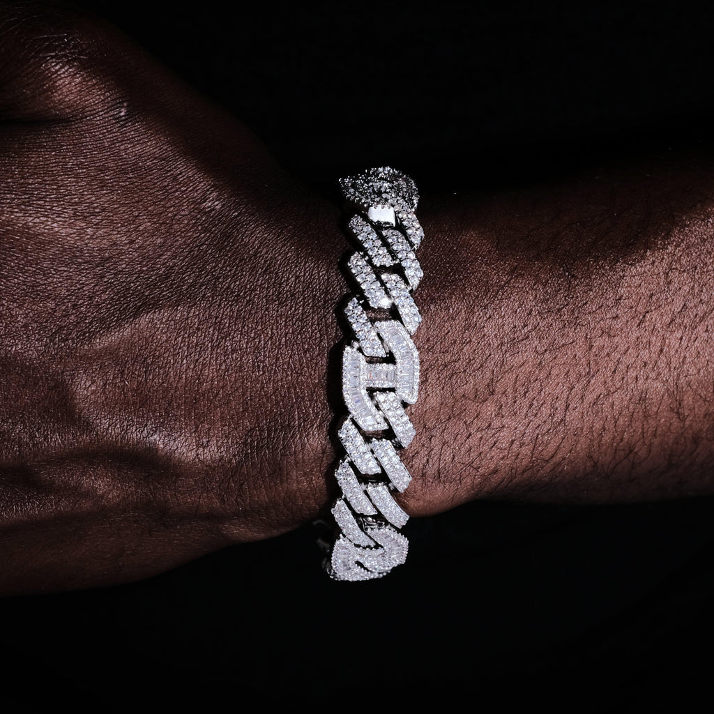12mm Prong Baguette Gucci Curb Bracelet White Gold - The GUU Shop