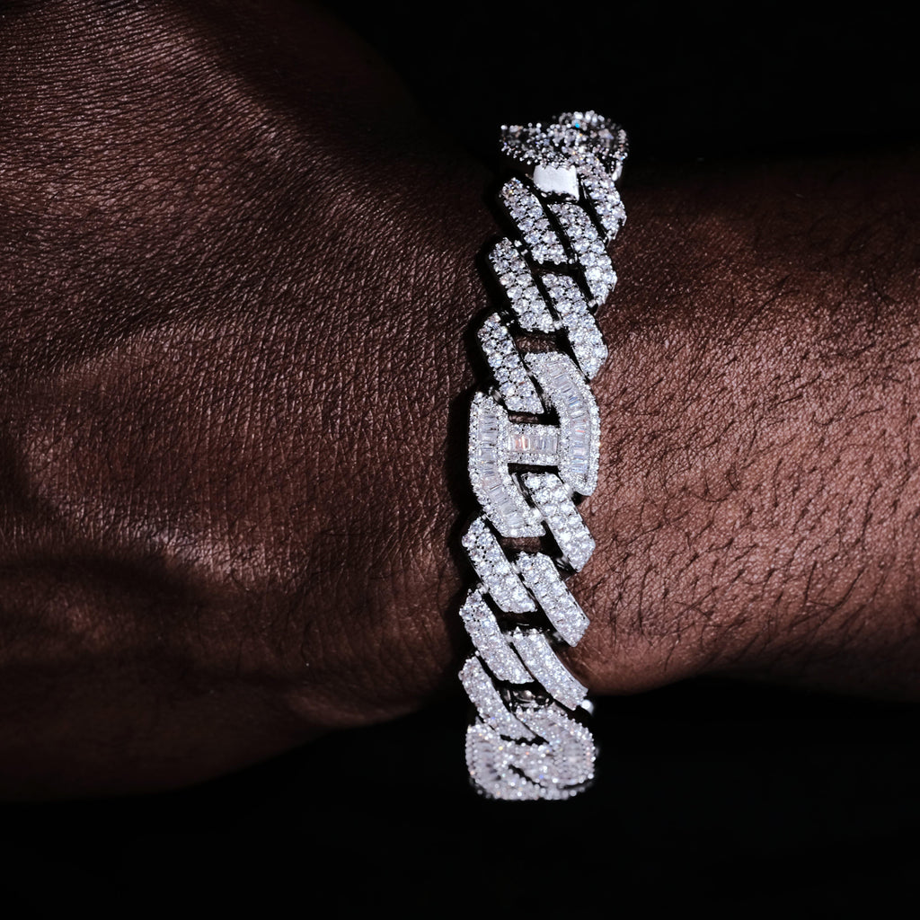 12mm Prong Baguette Gucci Curb Bracelet White Gold - The GUU Shop