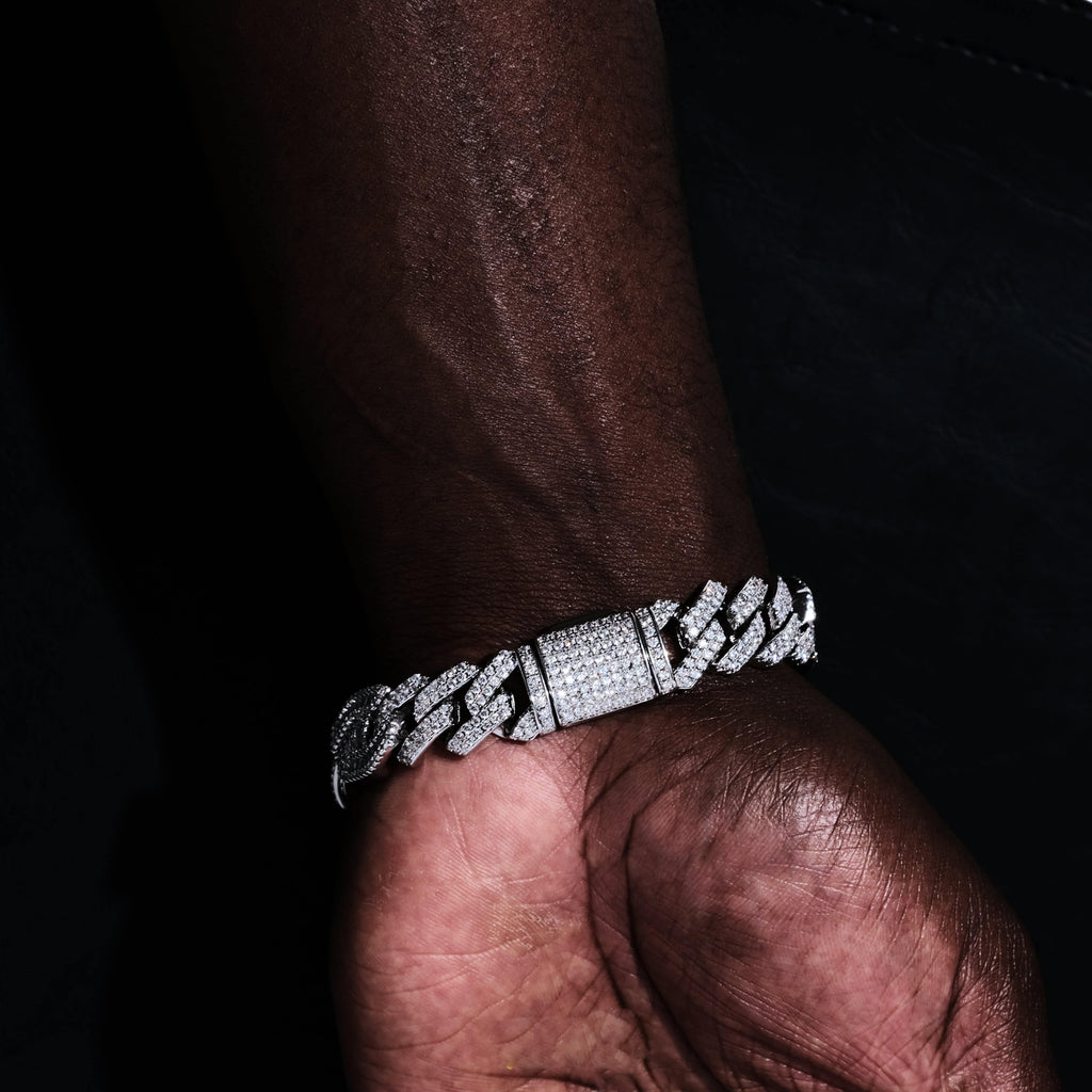 12mm Prong Baguette Gucci Curb Bracelet White Gold - The GUU Shop