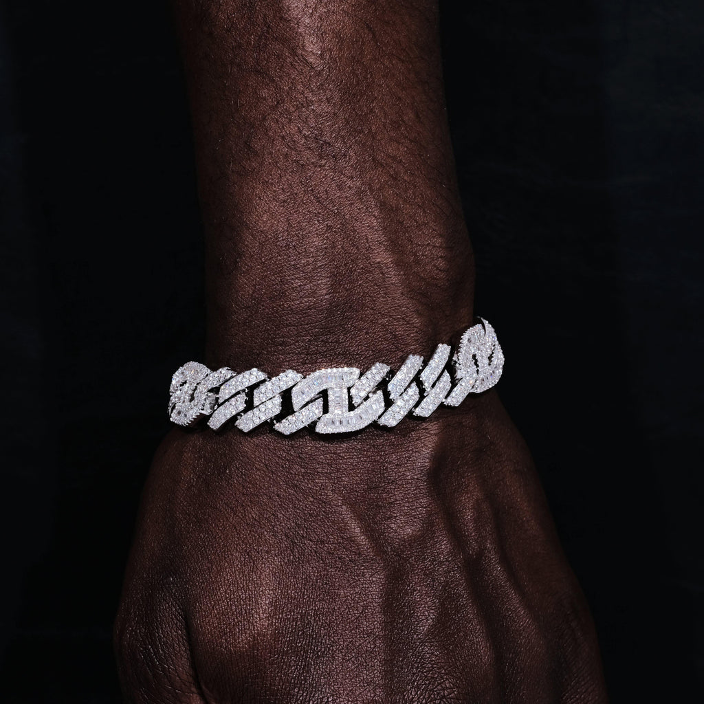 12mm Prong Baguette Gucci Curb Bracelet White Gold - The GUU Shop