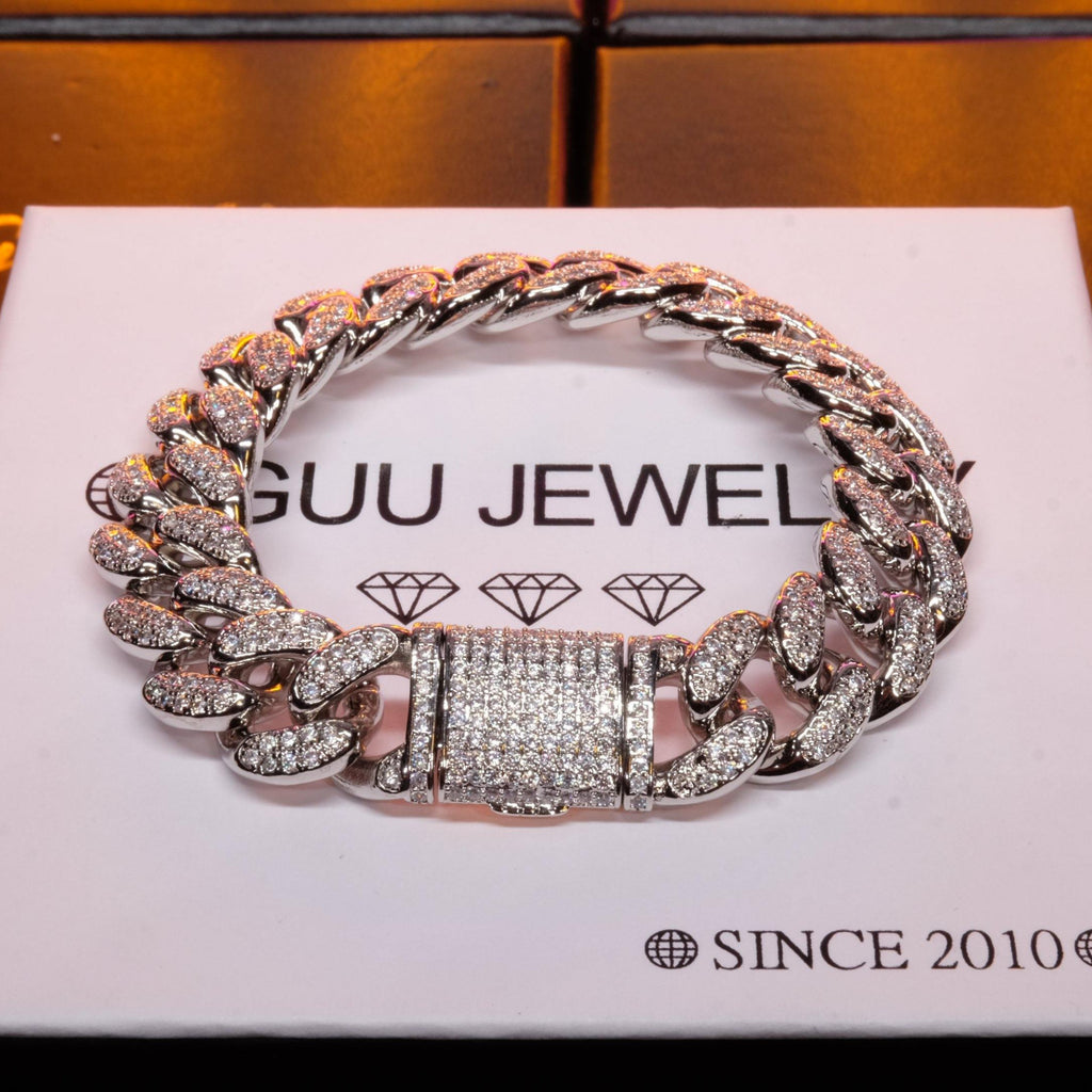 13MM 18K White Gold-Plated Classic Miami Cuban Link Bracelet - The GUU Shop