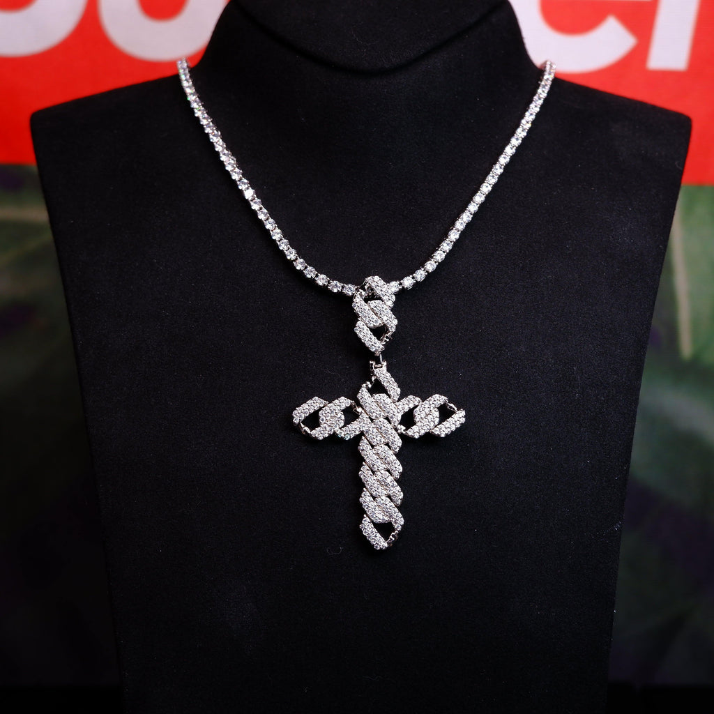 18K Gold-Plated Micro-inlay  AAA CZ Iced Cross Pendant - The GUU Shop
