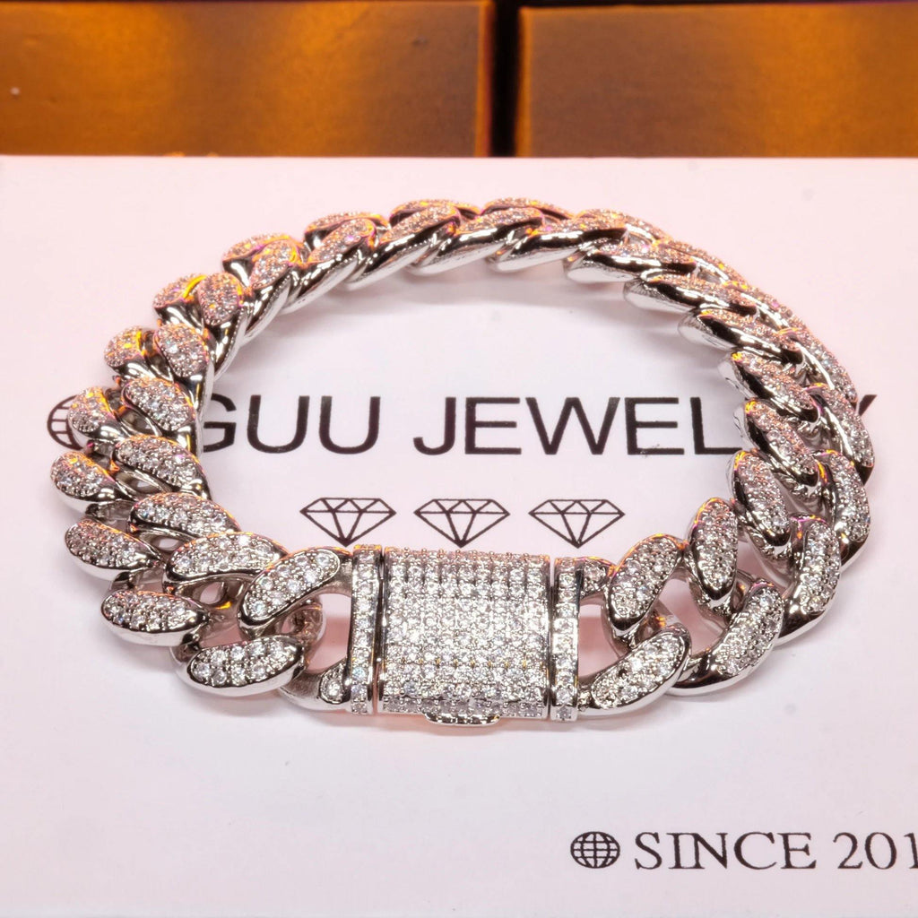 13MM 18K White Gold-Plated Classic Miami Cuban Link Bracelet - The GUU Shop
