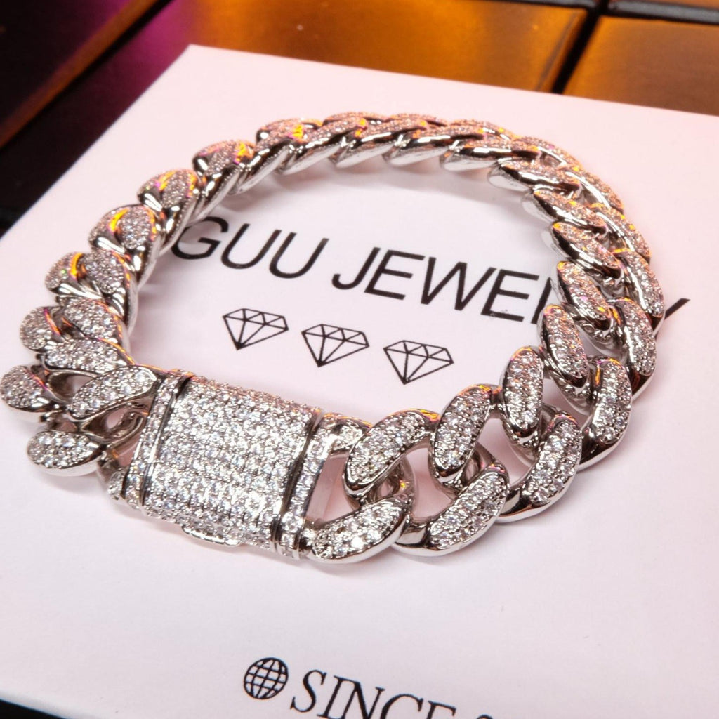 13MM 18K White Gold-Plated Classic Miami Cuban Link Bracelet - The GUU Shop
