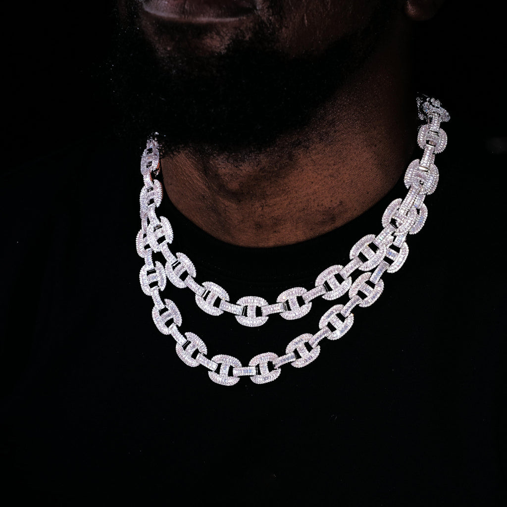 15mm Baguette Mariner Chain White Gold - The GUU Shop