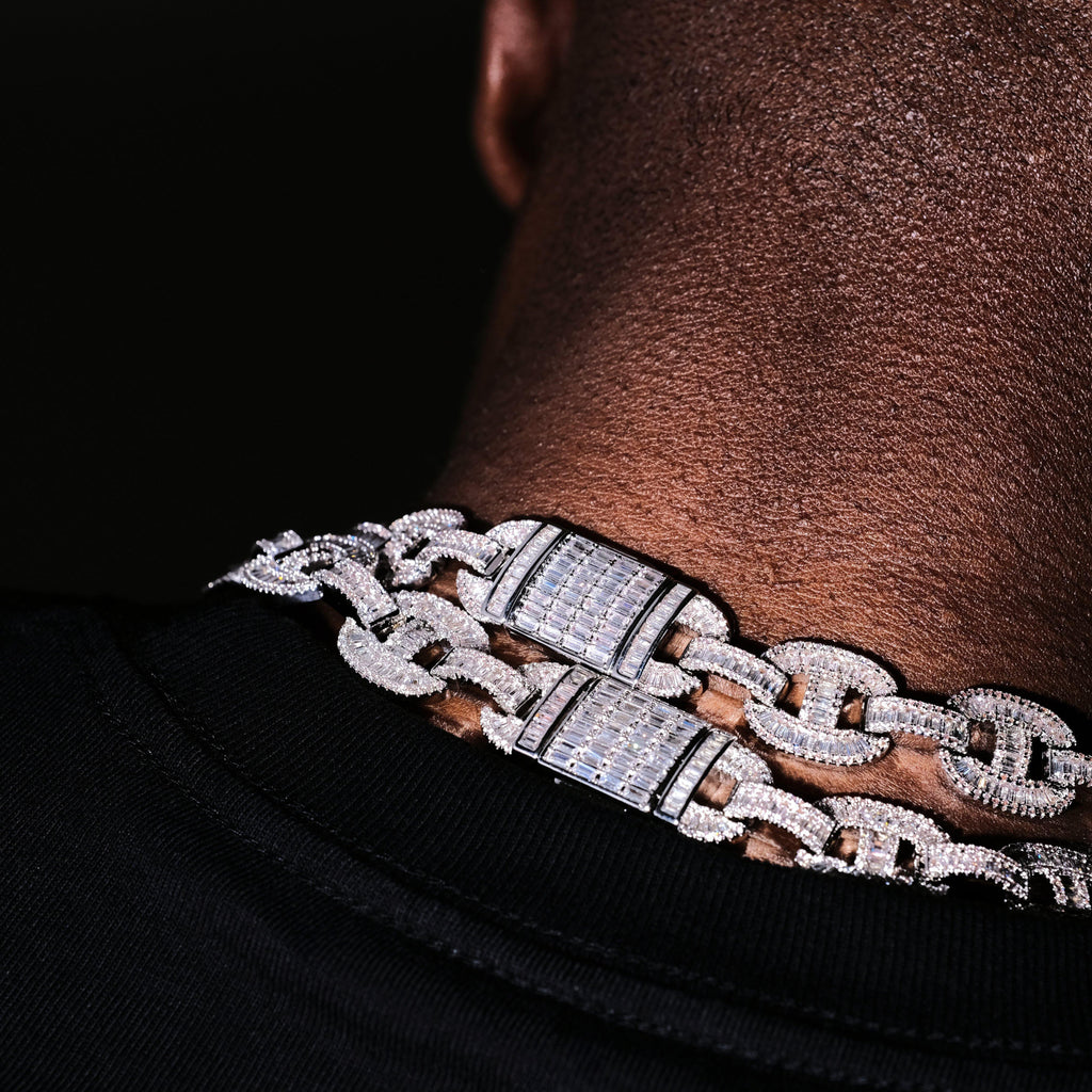 15mm Baguette Mariner Chain White Gold - The GUU Shop