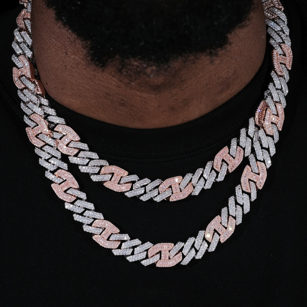 Iced Prong Link Choker (12mm) in White&Pink