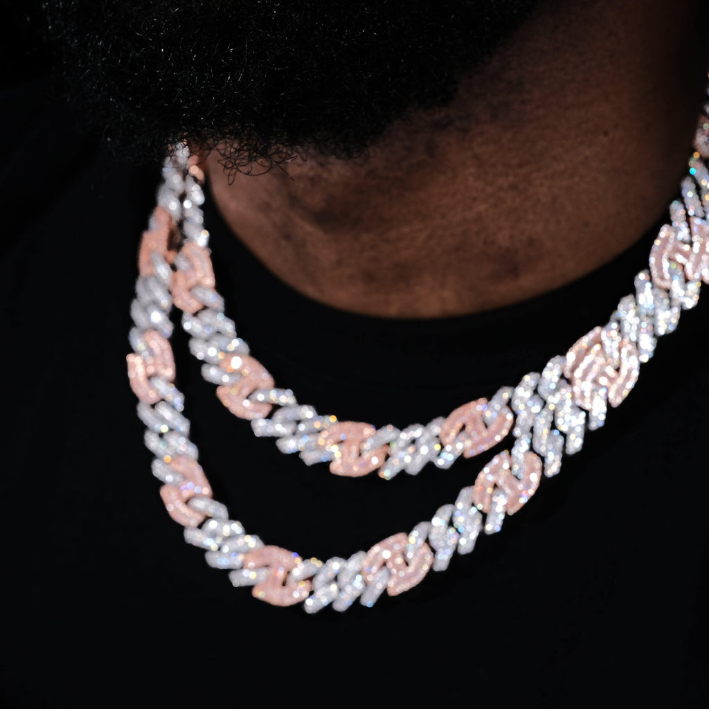 Iced Prong Link Choker (12mm) in White&Pink - The GUU Shop