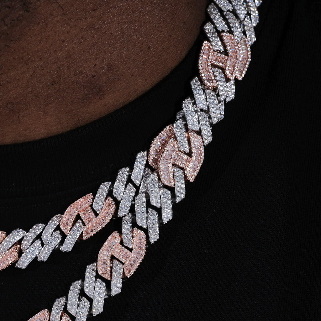 Iced Prong Link Choker (12mm) in White&Pink