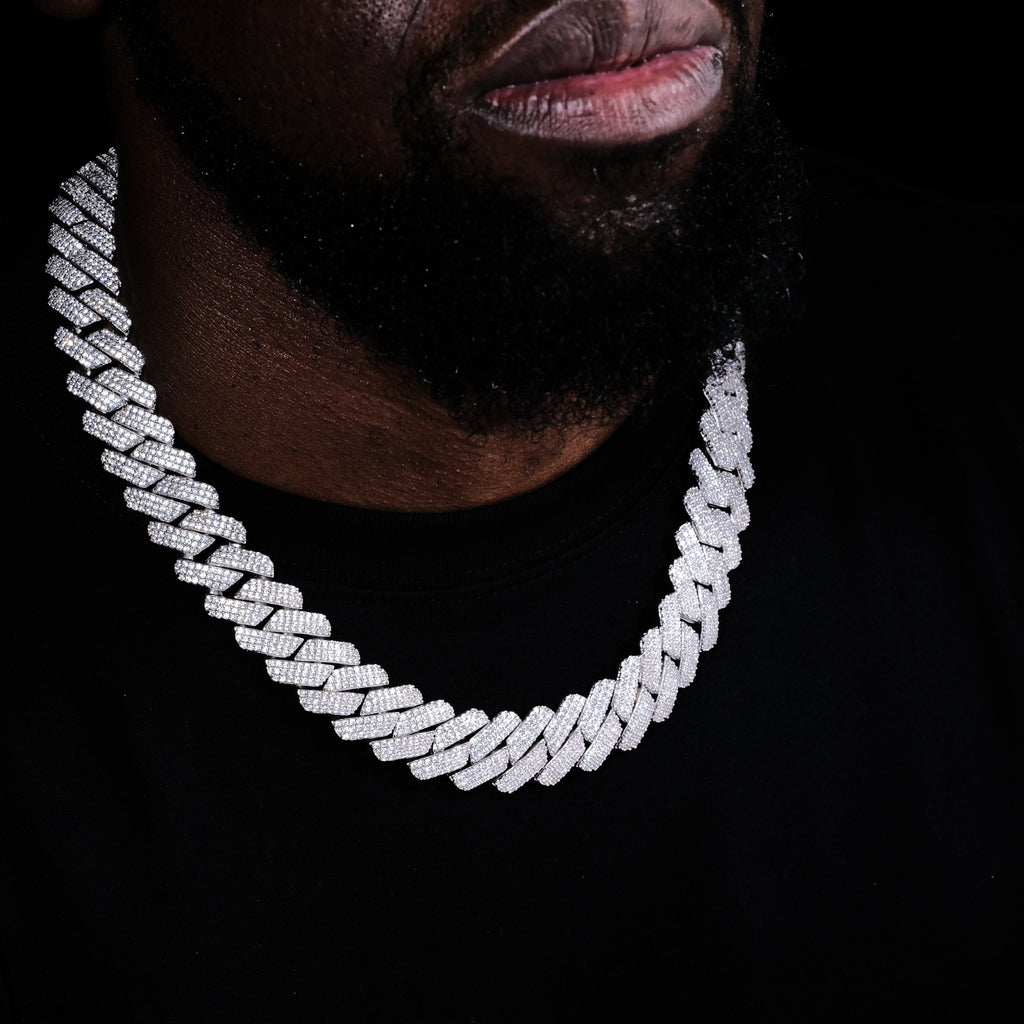 19MM 3Row Prong Cuban Link Necklace + Bracelet Bundle In WhiteGold - The GUU Shop