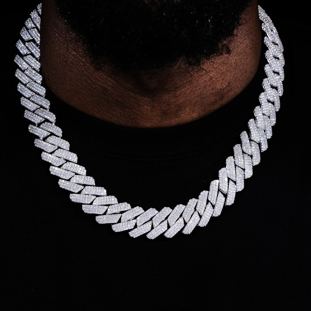 19MM 3Row Prong Cuban Link Necklace + Bracelet Bundle In WhiteGold - The GUU Shop