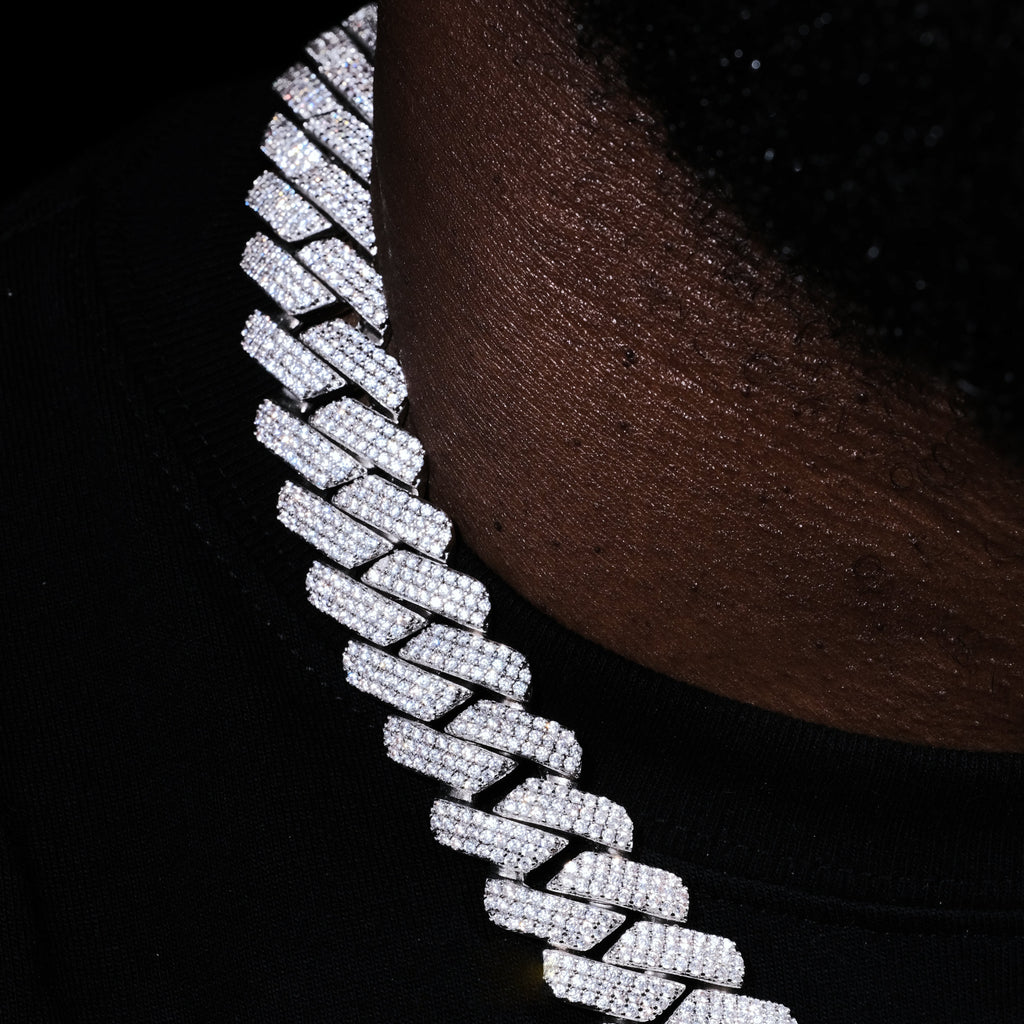 19MM 3Row Prong Cuban Link Necklace + Bracelet Bundle In WhiteGold - The GUU Shop