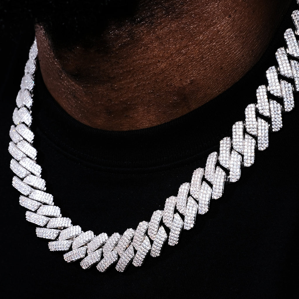 19MM 3Row Prong Cuban Link Necklace + Bracelet Bundle In WhiteGold - The GUU Shop