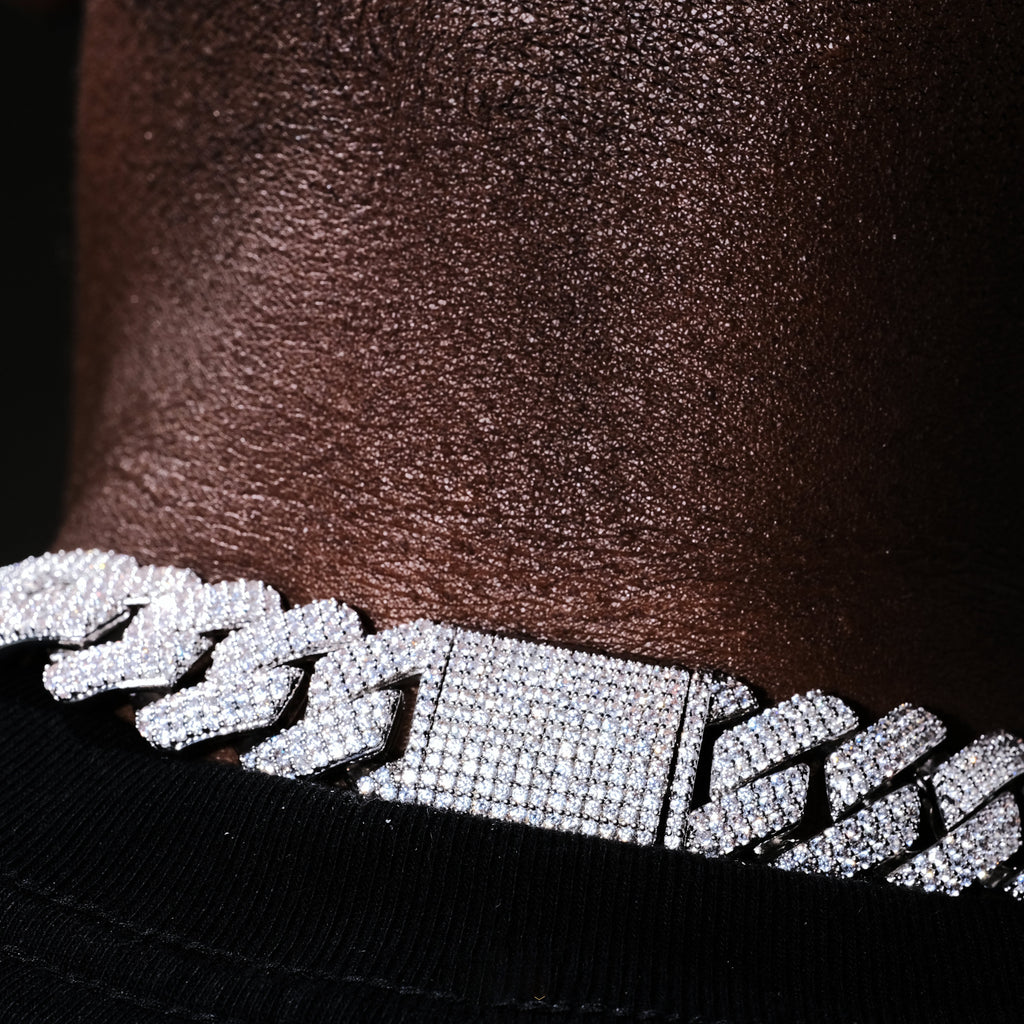 19MM 3Row Prong Cuban Link Necklace + Bracelet Bundle In WhiteGold - The GUU Shop