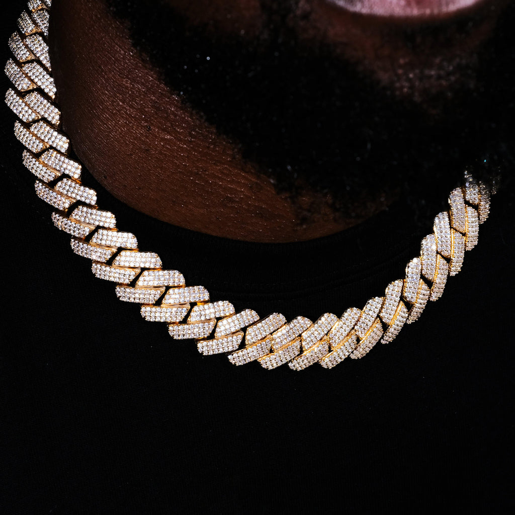 19MM 3Row Prong Cuban Link Necklace + Bracelet Bundle In 18K Gold - The GUU Shop