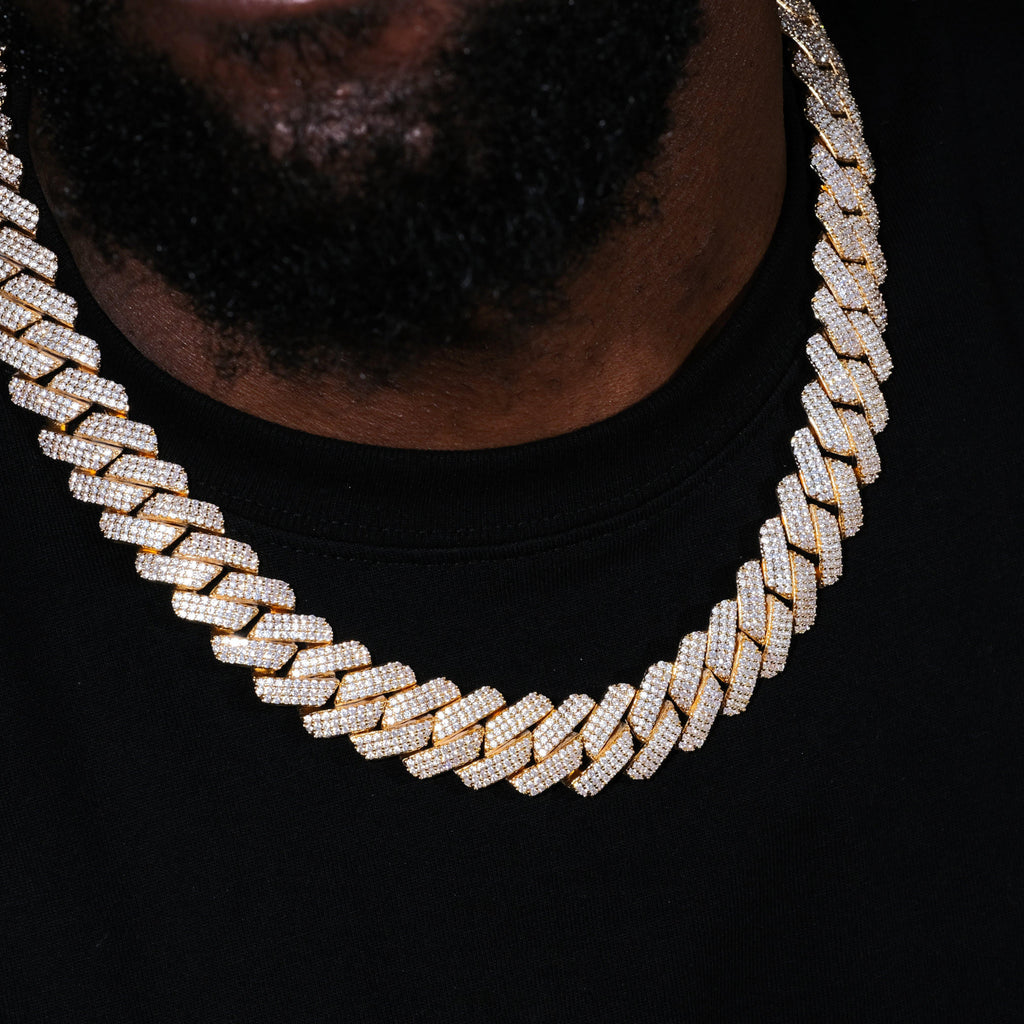 19MM 3Row Prong Cuban Link Necklace + Bracelet Bundle In 18K Gold - The GUU Shop
