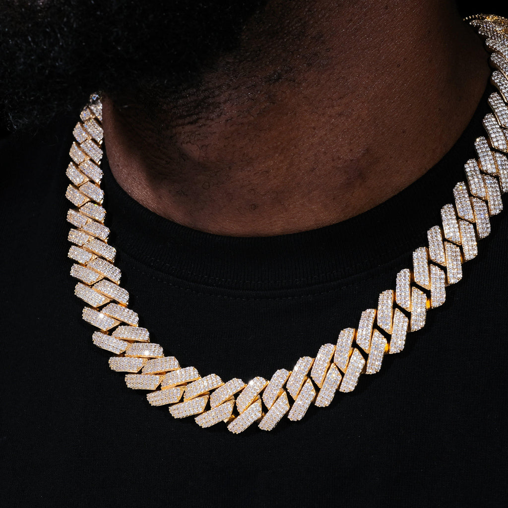 19MM 3Row Prong Cuban Link Necklace + Bracelet Bundle In 18K Gold - The GUU Shop