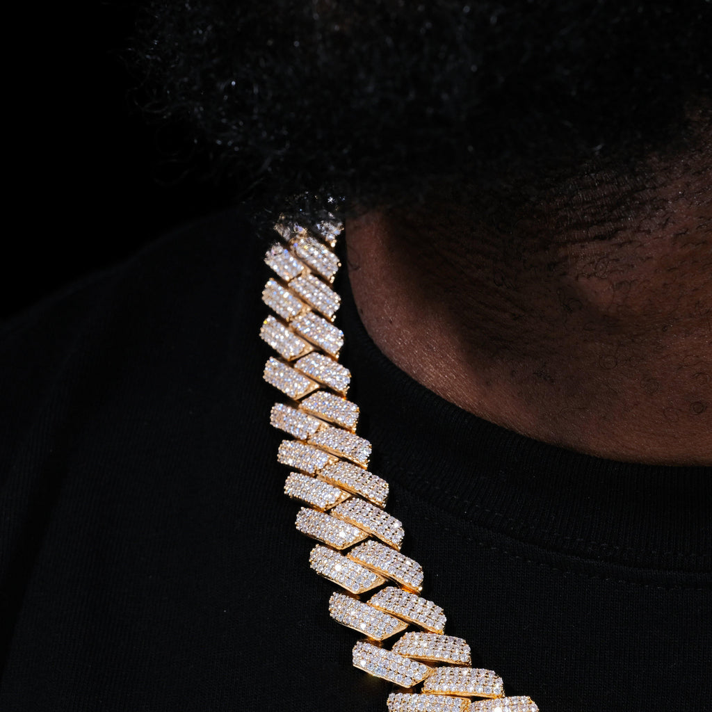 19MM 3Row Prong Cuban Link Necklace + Bracelet Bundle In 18K Gold - The GUU Shop