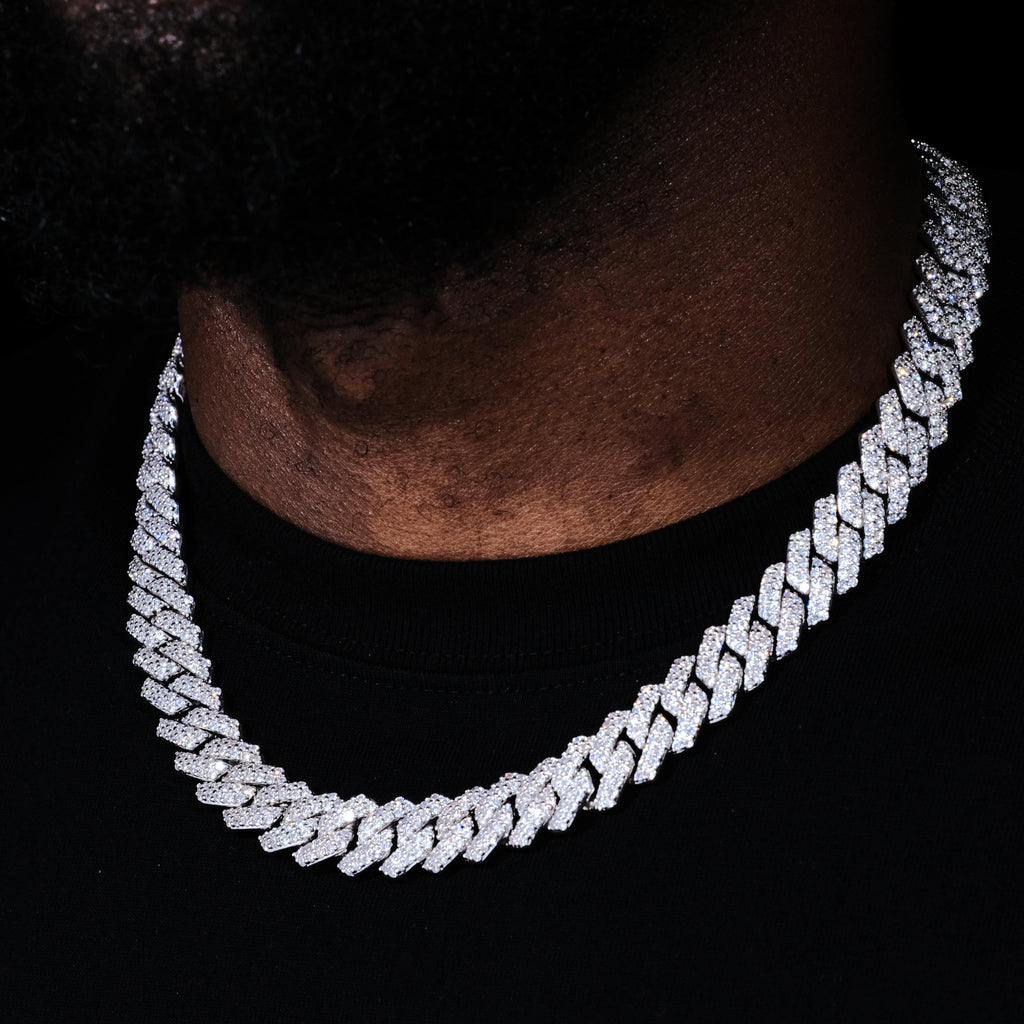 14MM 2Row Prong Cuban Link Necklace + Bracelet Bundle In White Gold - The GUU Shop