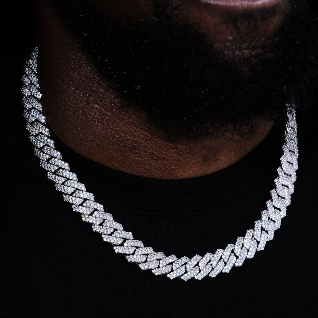14MM 2Row Prong Cuban Link Necklace + Bracelet Bundle In White Gold - The GUU Shop