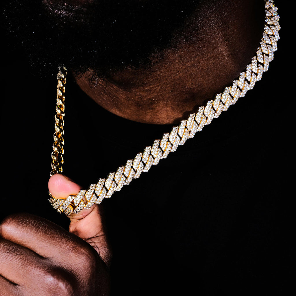14MM 2Row Prong Cuban Link Necklace + Bracelet Bundle In 18K Gold - The GUU Shop