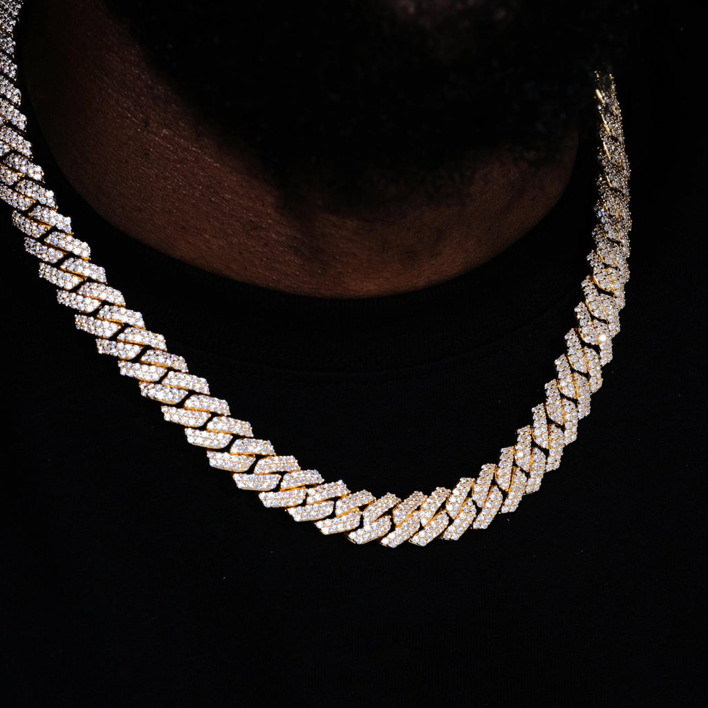 14MM 2Row Prong Cuban Link Necklace + Bracelet Bundle In 18K Gold - The GUU Shop