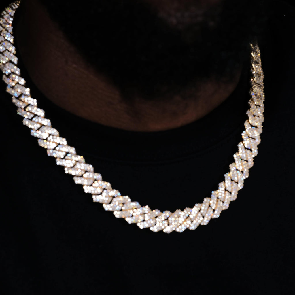 14MM 2Row Prong Cuban Link Necklace + Bracelet Bundle In 18K Gold - The GUU Shop