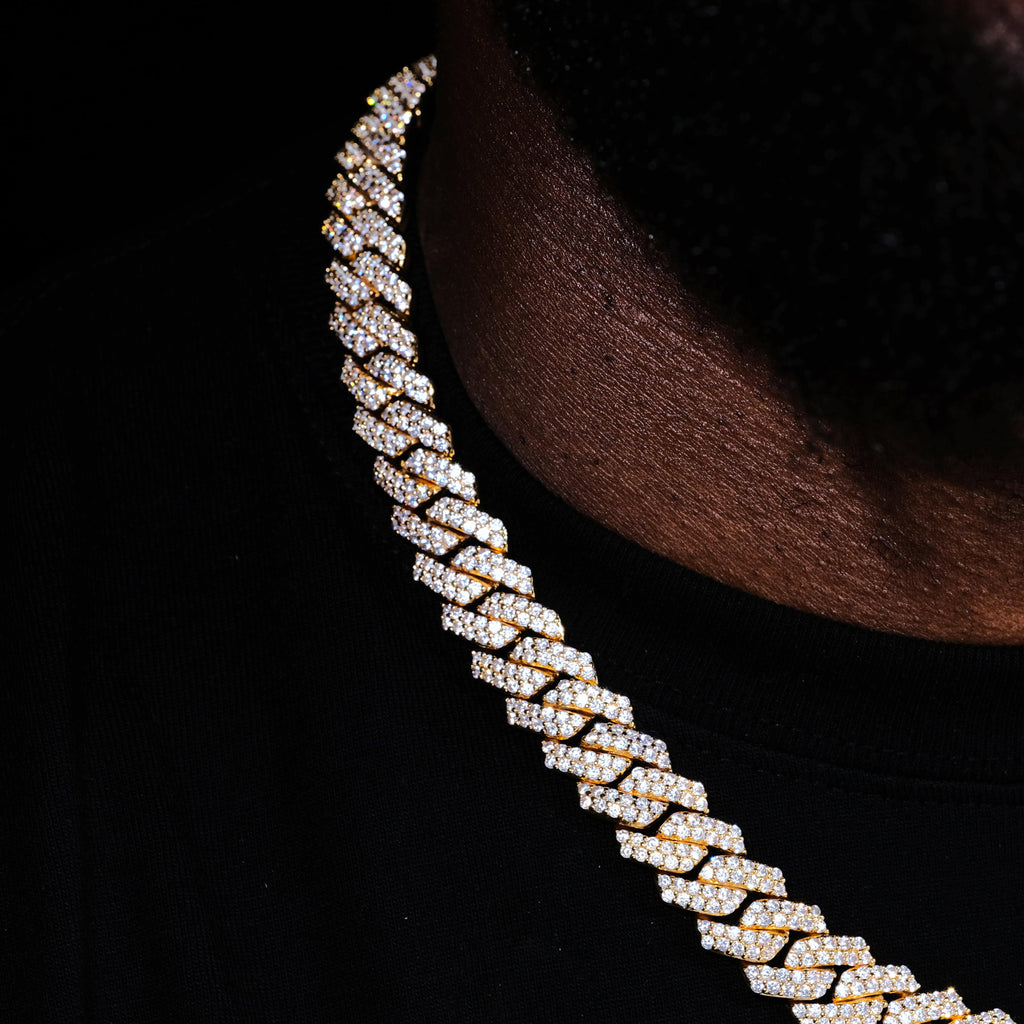 14MM 2Row Prong Cuban Link Necklace + Bracelet Bundle In 18K Gold - The GUU Shop