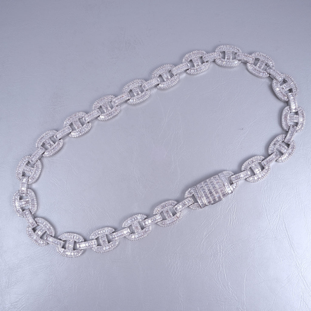 15mm Baguette Mariner Chain White Gold - The GUU Shop