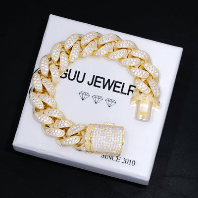Iced Cuban Link Bracelet (19mm) in Yellow Gold - The GUU Shop