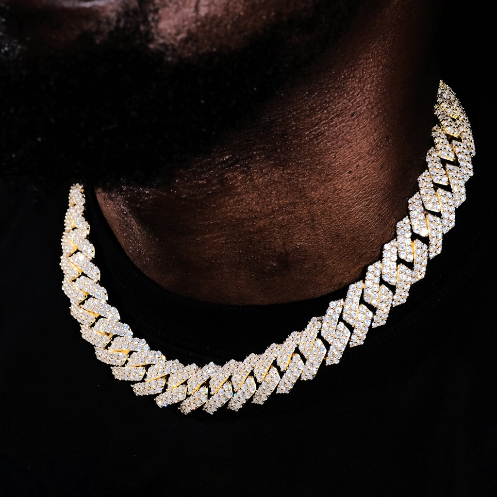 19mm 2-Row Iced Prong Cuban Chain In 18K Gold - The GUU Shop