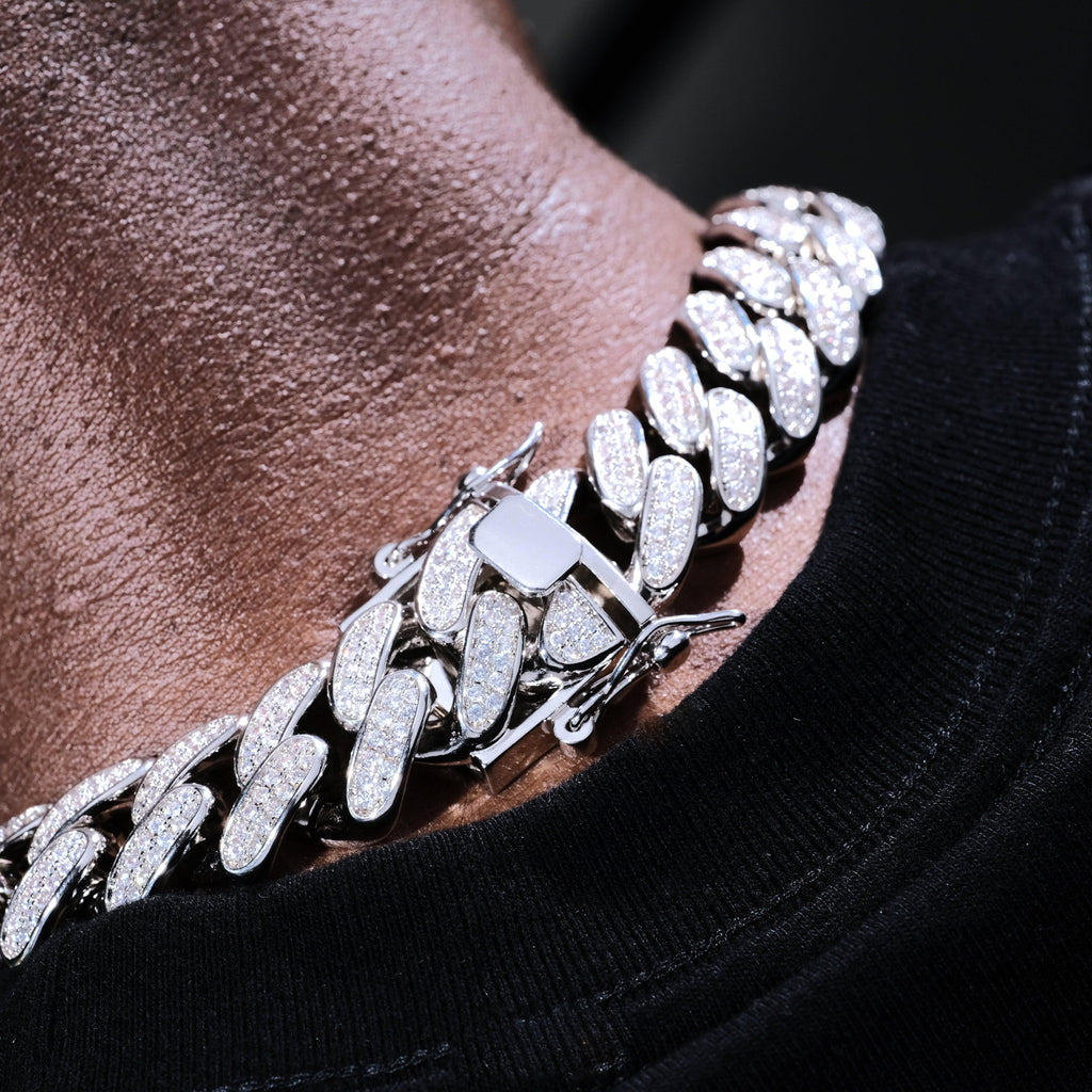 Iced Cuban Link Choker (19mm) in White Gold